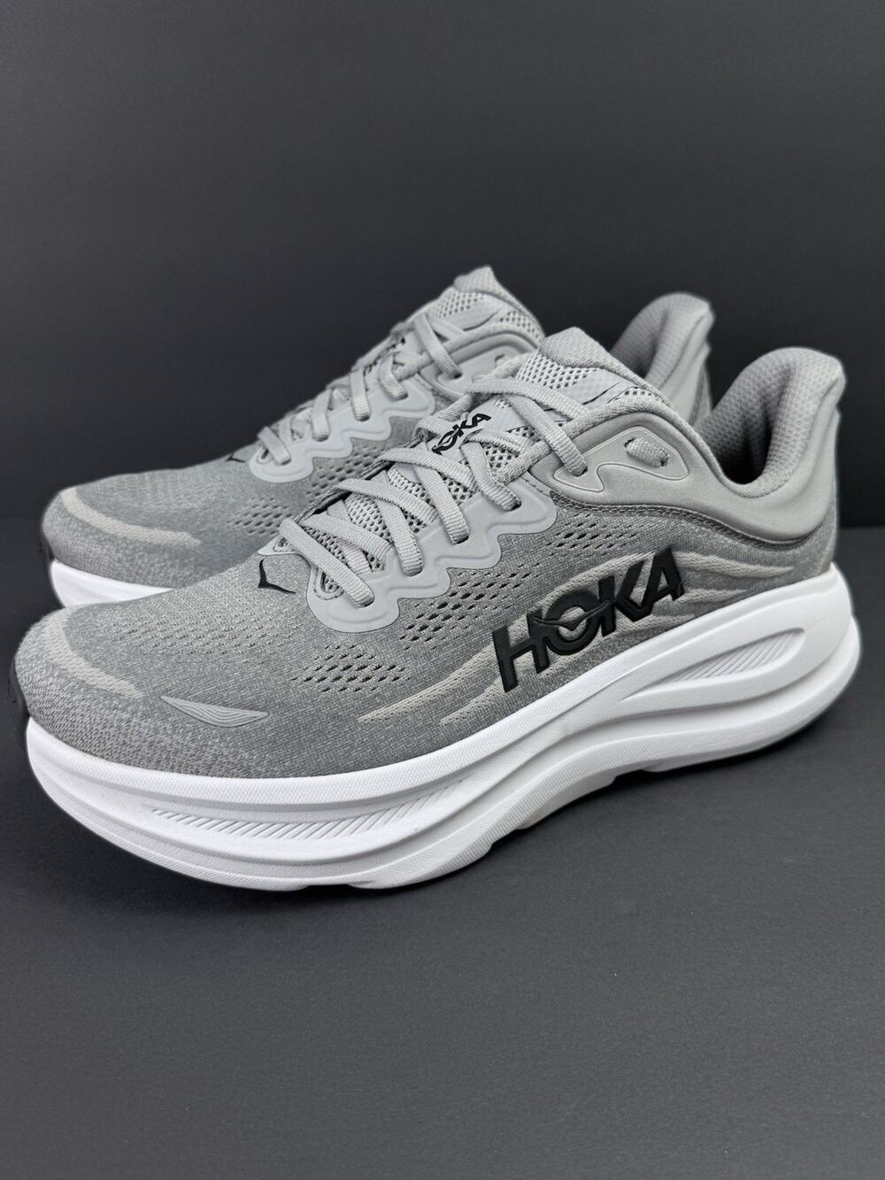 HOKA Bondi 9 Men’s 12 2E Wide Gray White Running Shoes Athletic Sneakers